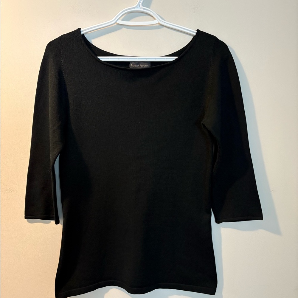 Banana Republic Black Silk Blend ¾ Sleeve Knit Top XS